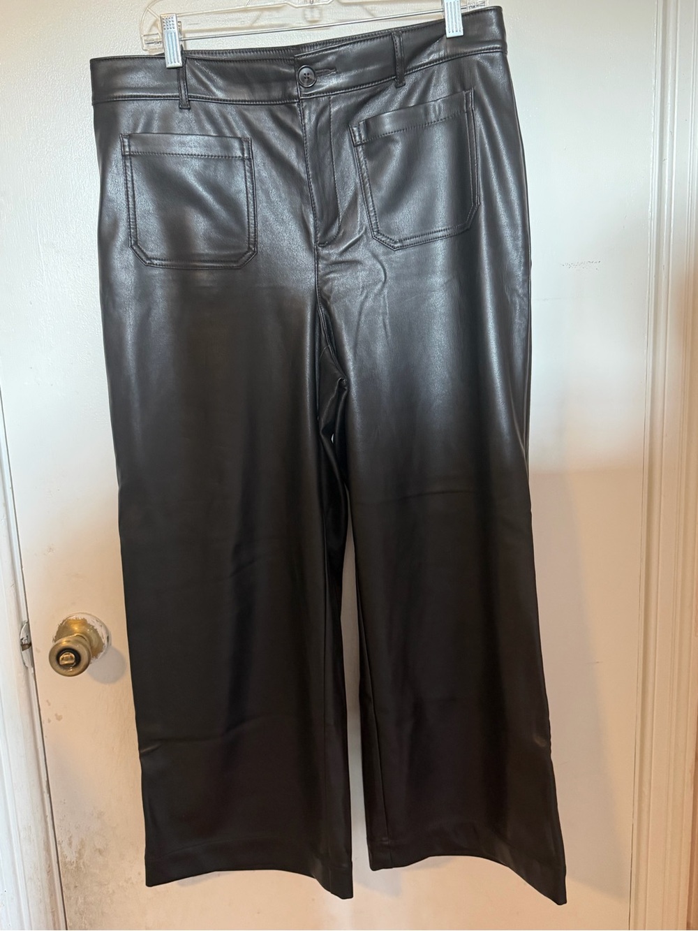 LOFT Palmer Wide Leg Crop Pants in Black Faux Leather